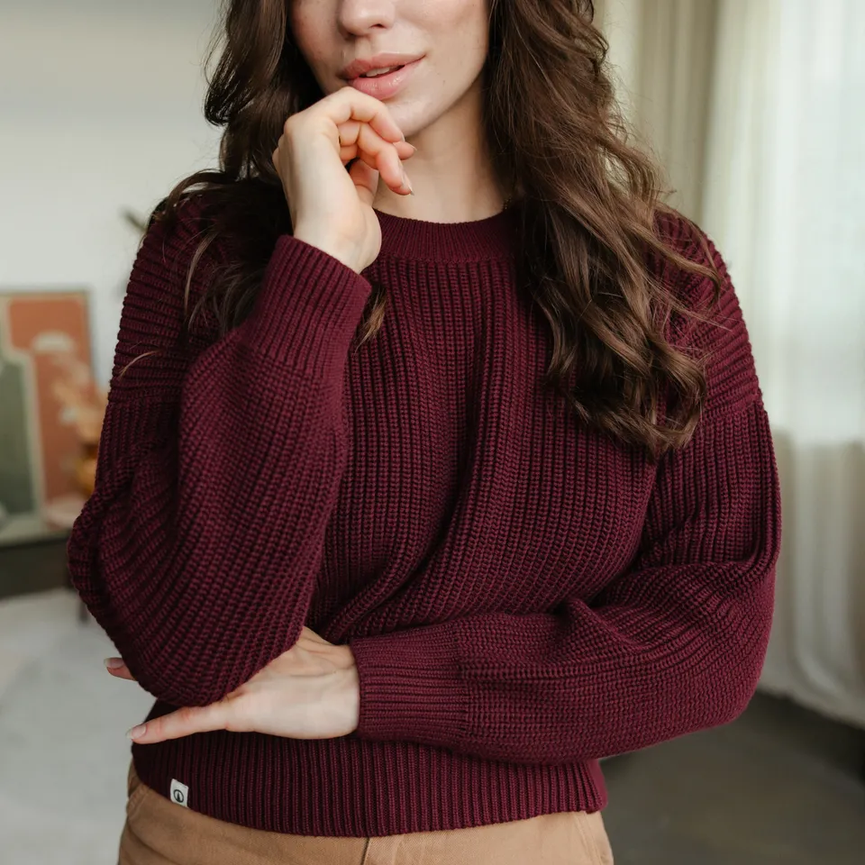 NORDLICHT Mara Grobstrick Pullover Bordeaux Rot Gr. M