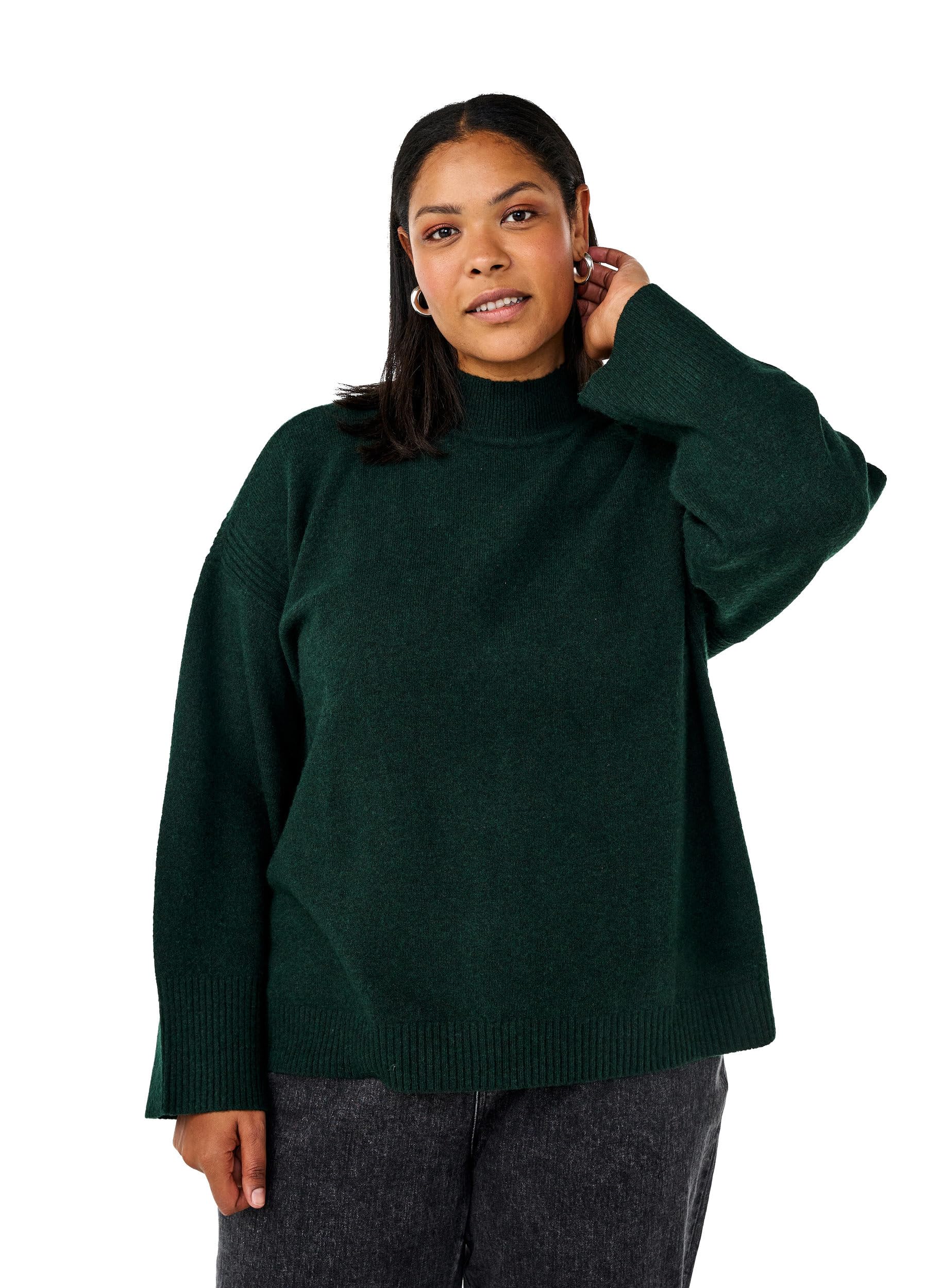 Zizzi Strickpullover hoher Kragen Wolle Ripp 42-60