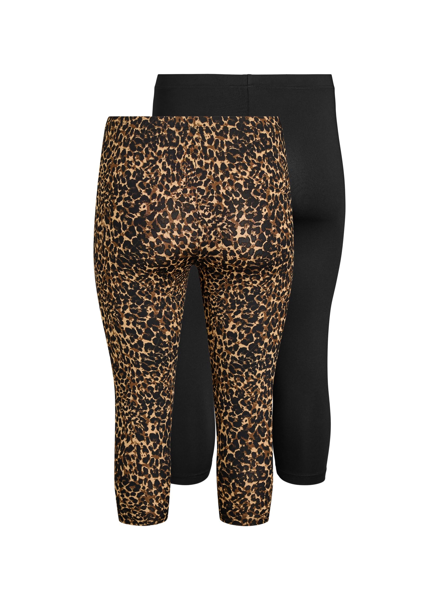 Zizzi 3/4 Leggings 2-Pack Schwarz Leo große Größen Damen