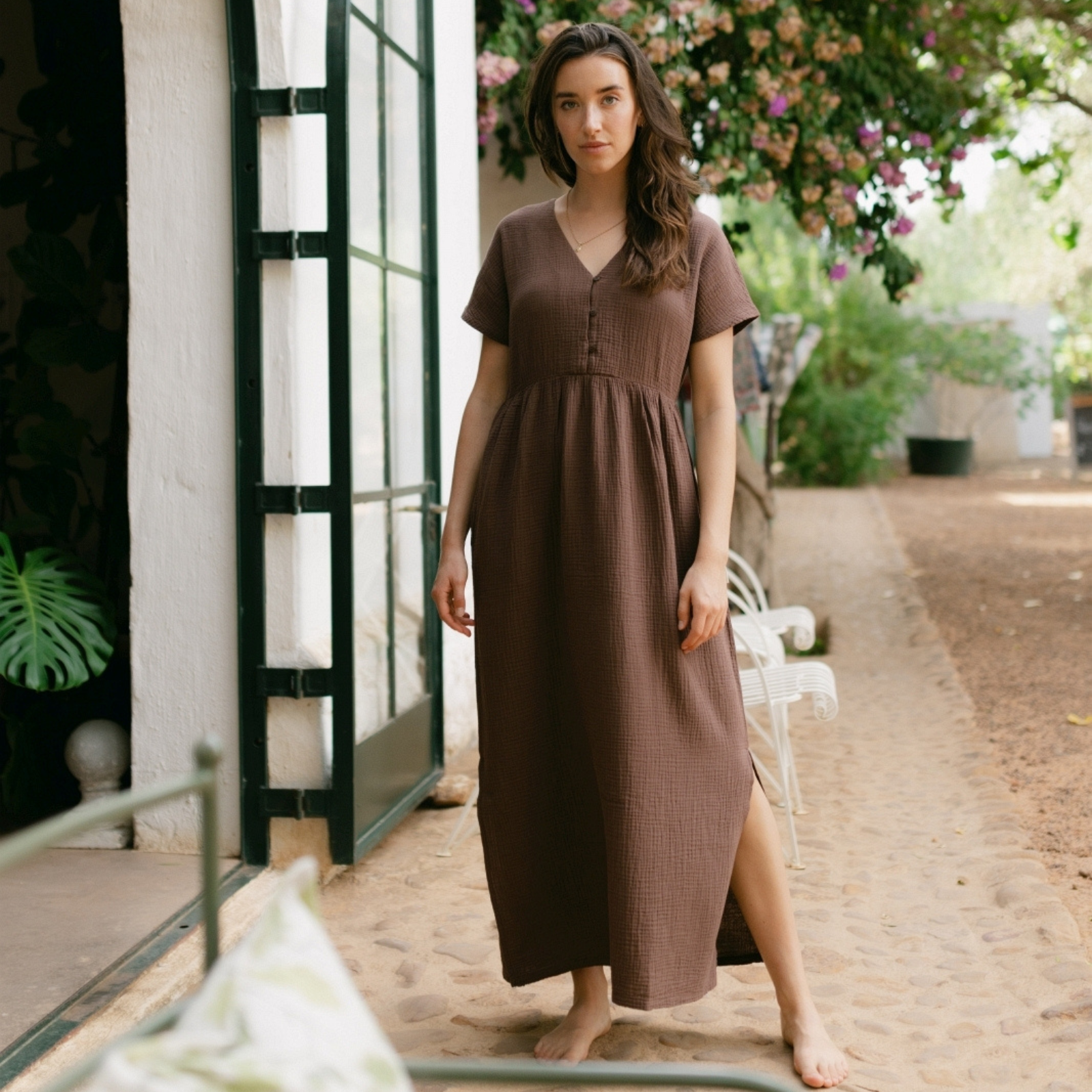 Nordlicht Alma Lang Musselin Kleid Braun Maxi