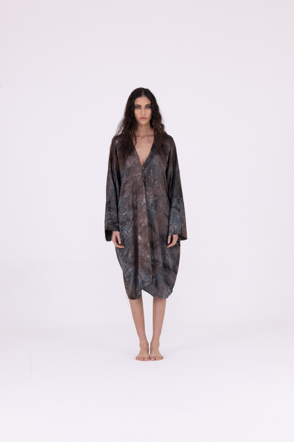 Sanctamuerte Abiti Kimono Midi Kleid Viskose Batik