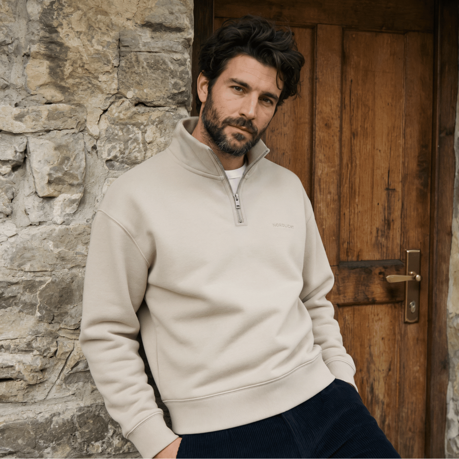 NORDLICHT Flinn Half-Zip Sweater Herren Sand Bio-Mix
