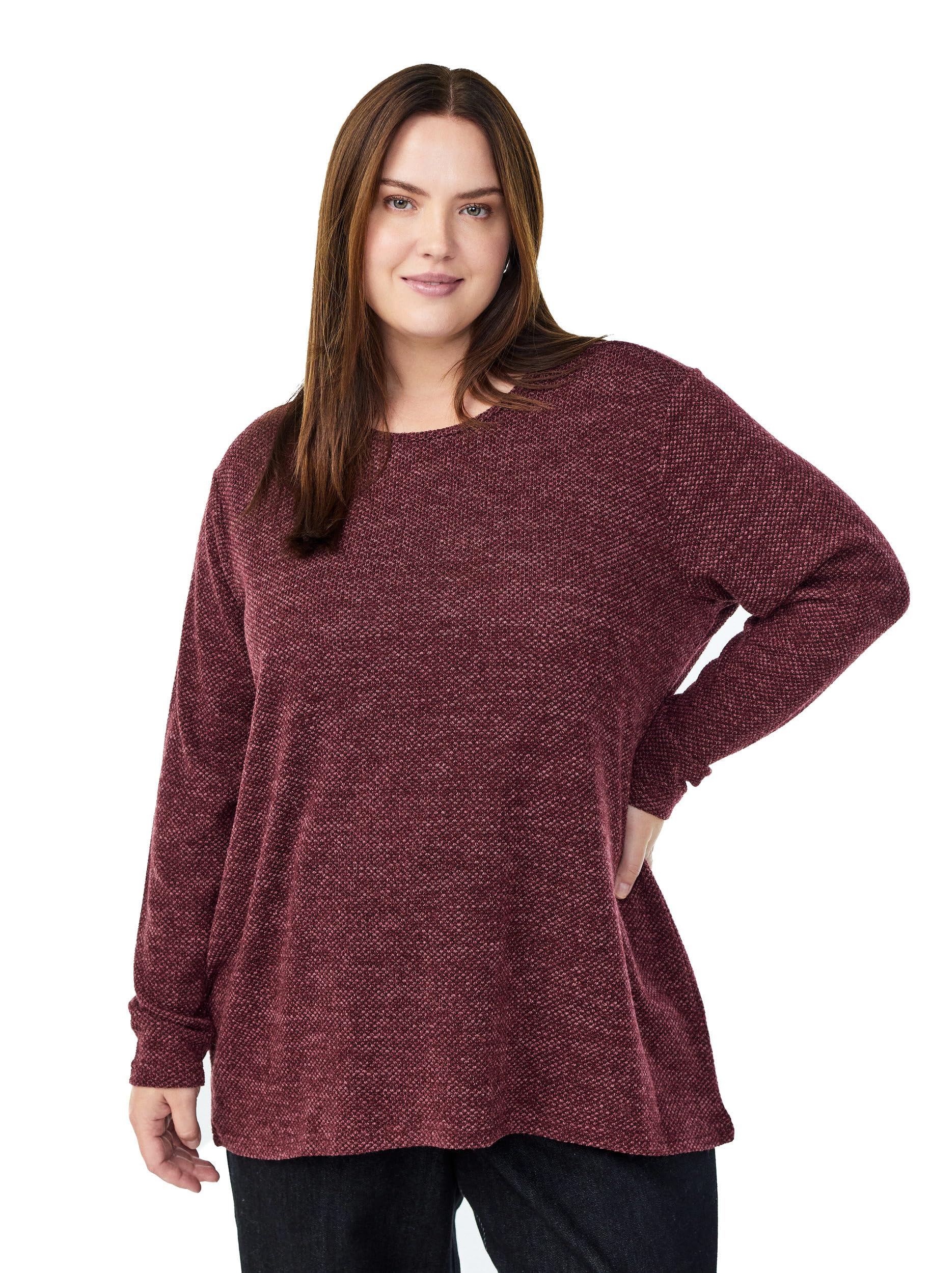 Zizzi Jerseybluse Damen Langarm Morel Mélange große Größen