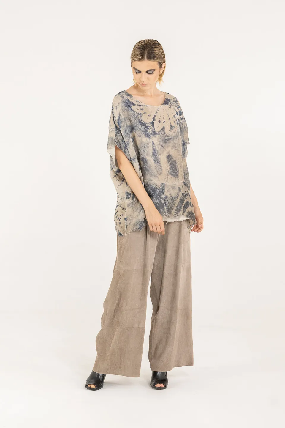Sanctamuerte T-Shirt Over Langarm Viskose Seide Batik