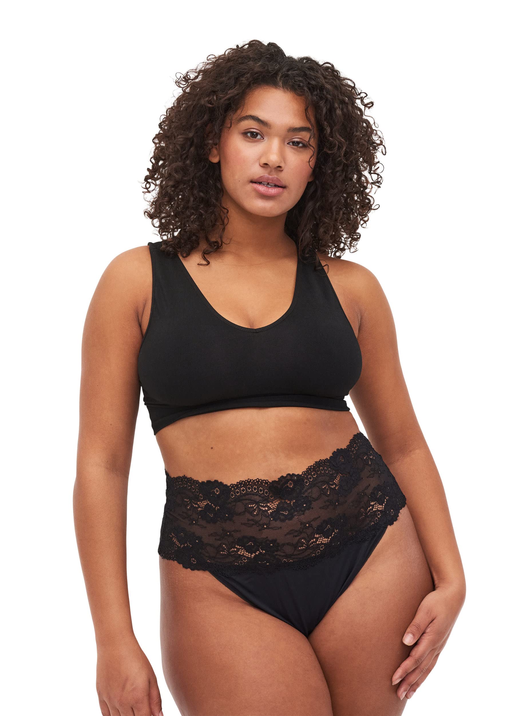 Zizzi Tanga Damen Gr.42 Spitze 2er-Pack schwarz