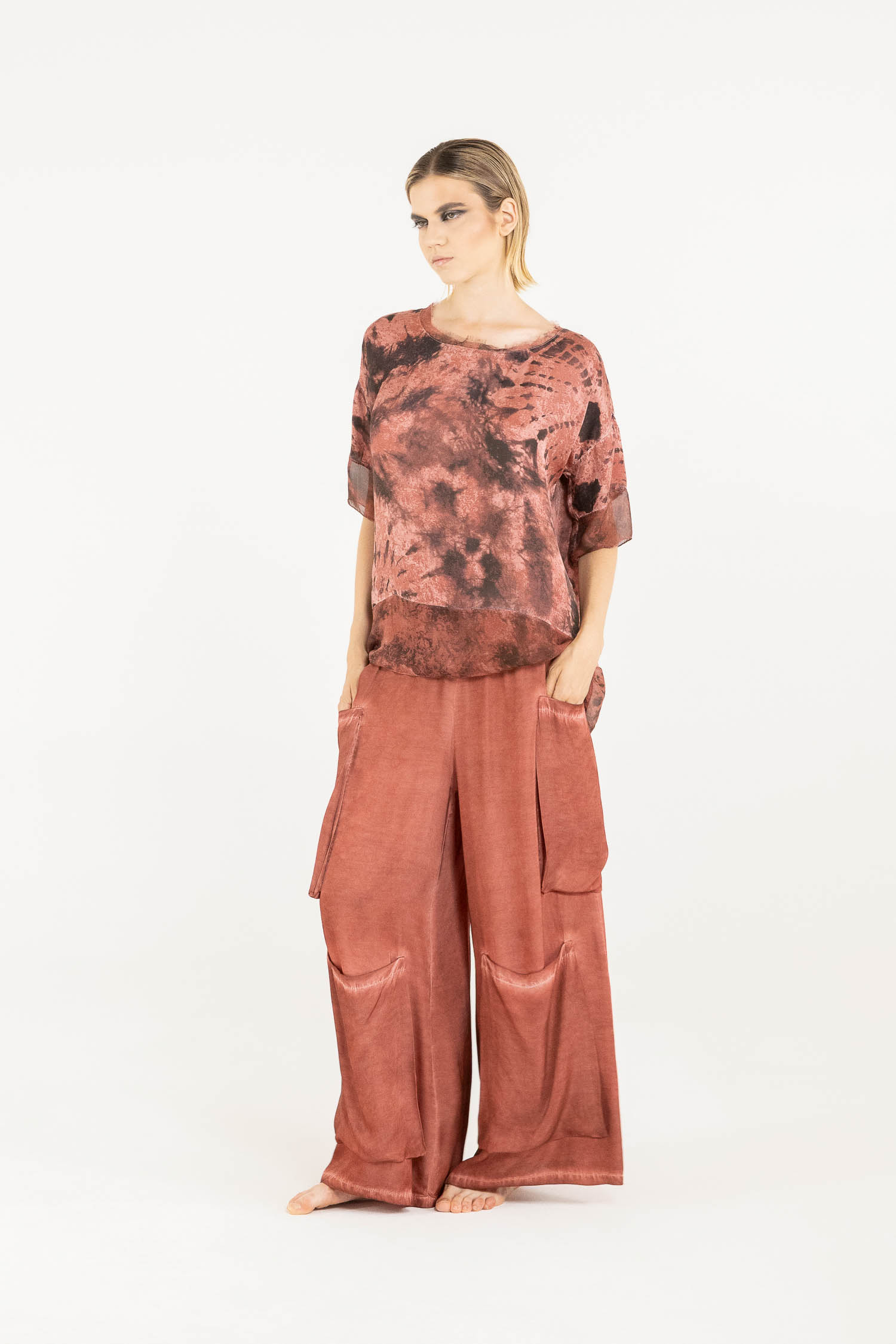 Sanctamuerte T-Shirt Tshirt Stampa Shirt Viskose-Satin Batik