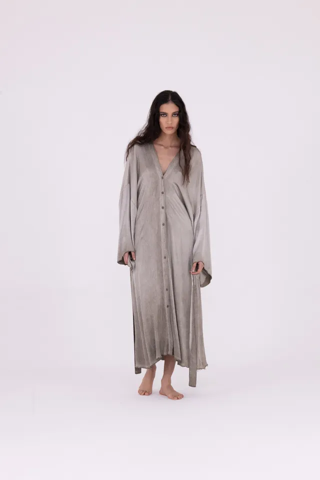 Sanctamuerte Abiti Kimono Lungo Kleid Viskose lang