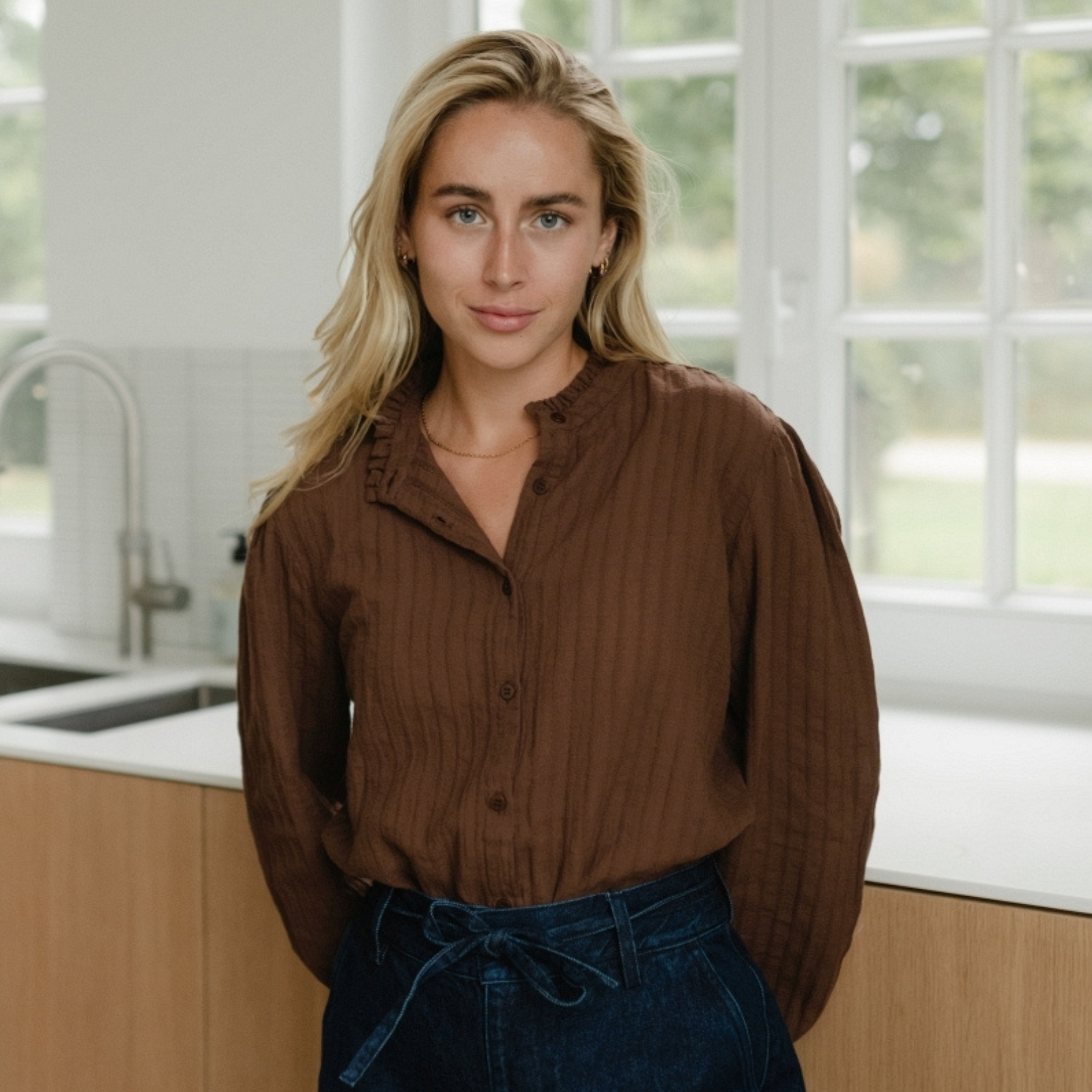 NORDLICHT Hilja Rüschen Musselin Bluse Braun Bio-Baumwolle