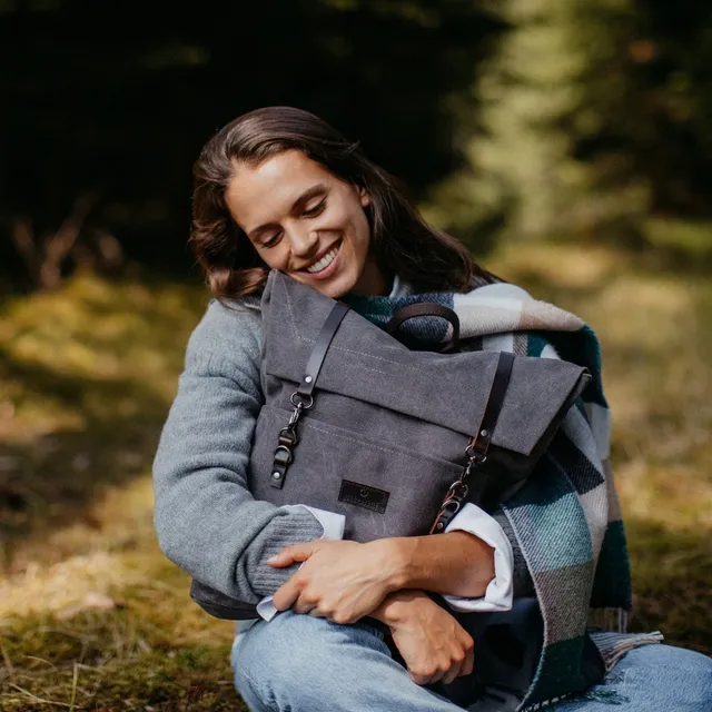 NORDLICHT Accessoires Rucksack Jonte grau Echtleder Segeltuch