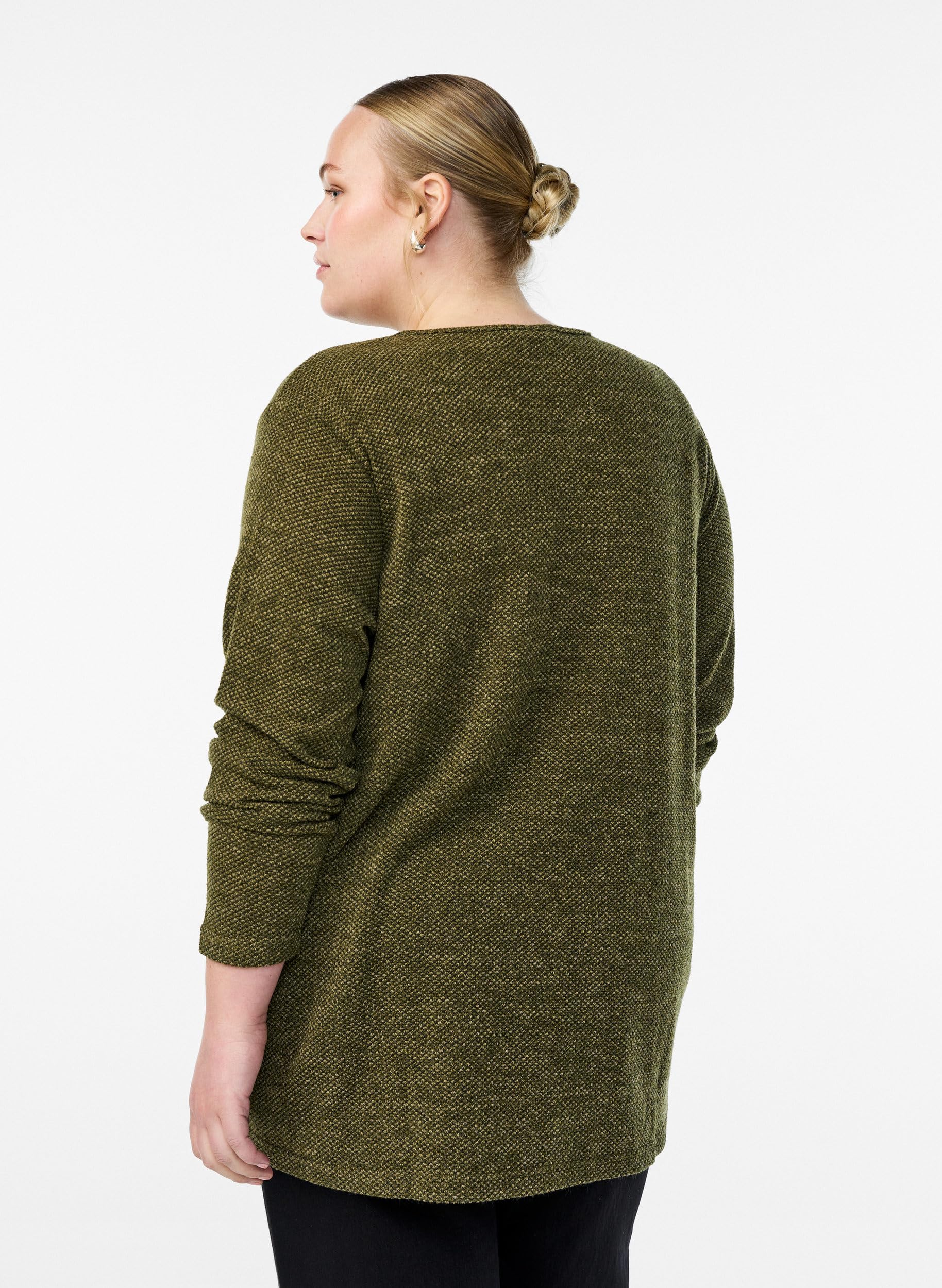 Zizzi Jerseybluse Damen Langarm Morel Mélange große Größen