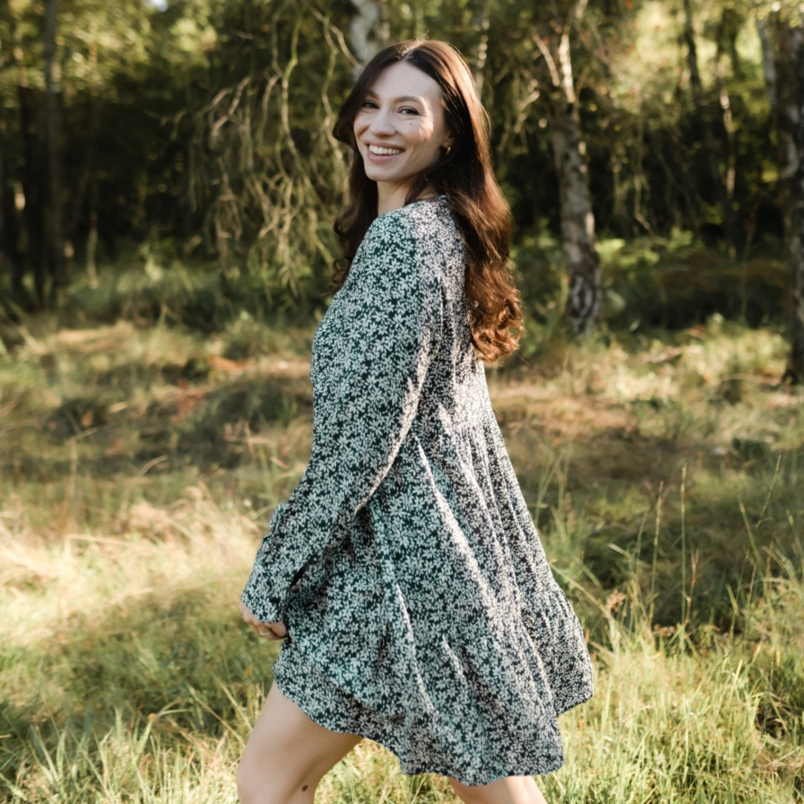 NORDLICHT Ami Kleid Blumenmuster grün Ecovero