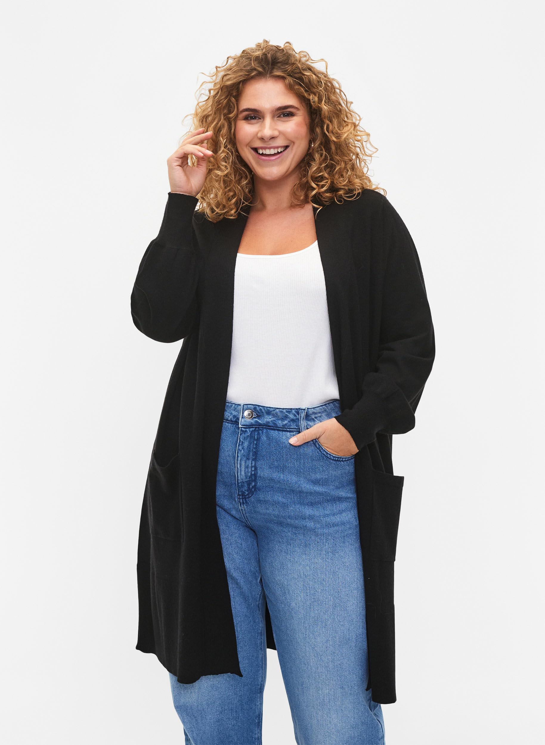 Zizzi Cardigans Strickjacke Taschen Viskose Strickjacke