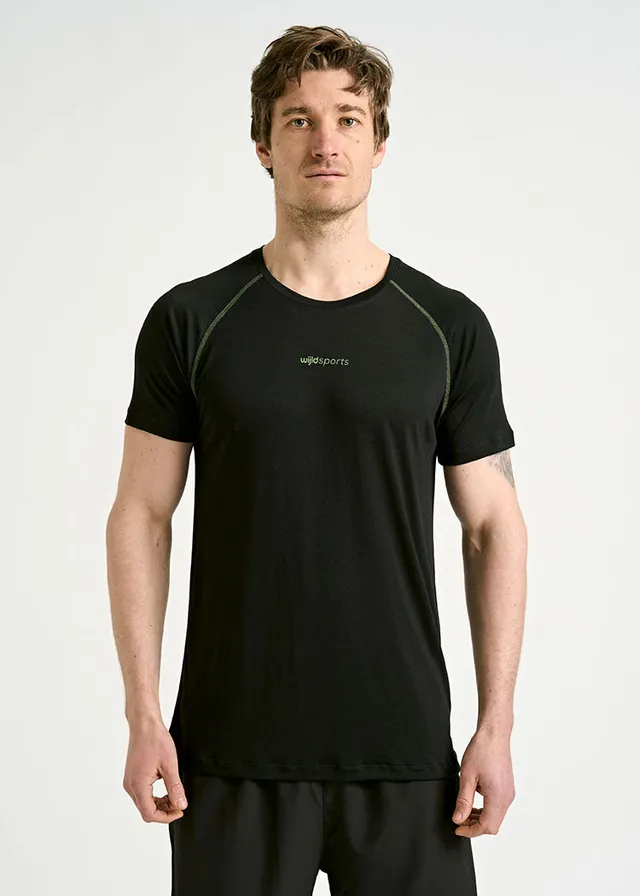 Wijld Max Black Green Herren Sportshirt Funktion Lyocell