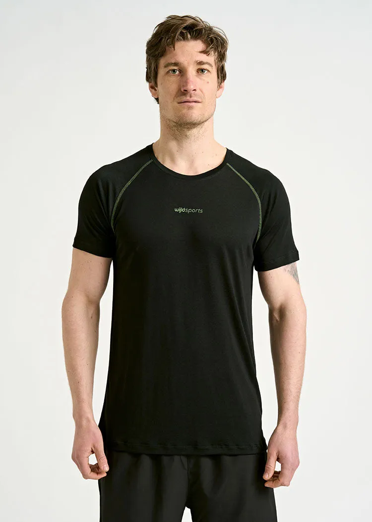 Wijld Max Black Green Herren Sportshirt Funktion Lyocell