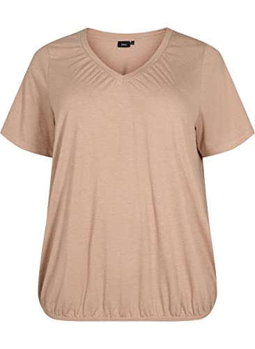 Zizzi T-Shirt Damen V-Ausschnitt Meliert Saum Balloneffekt