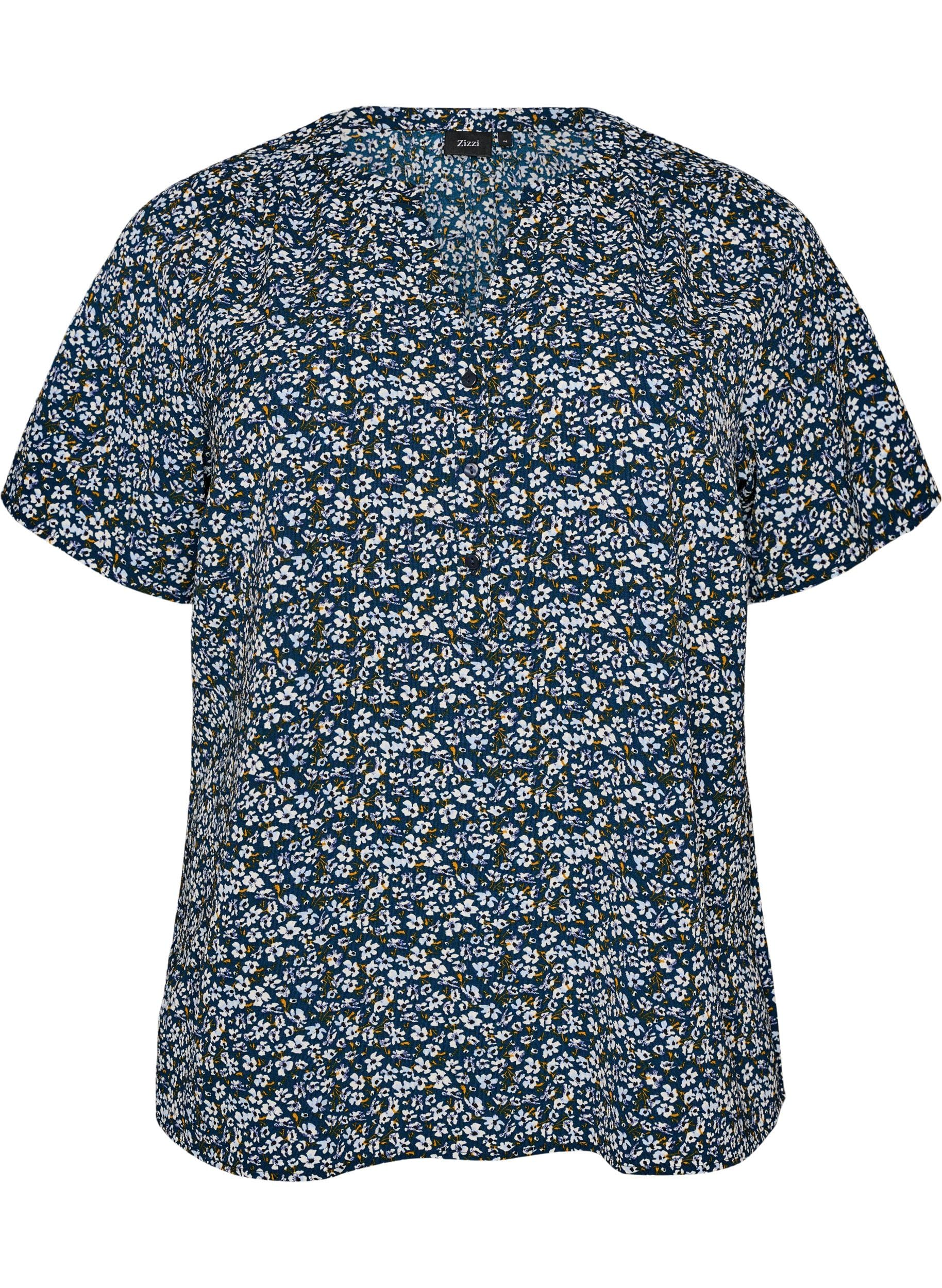Zizzi Bluse Kurzarm V-Ausschnitt Navy Blazer Große Größen