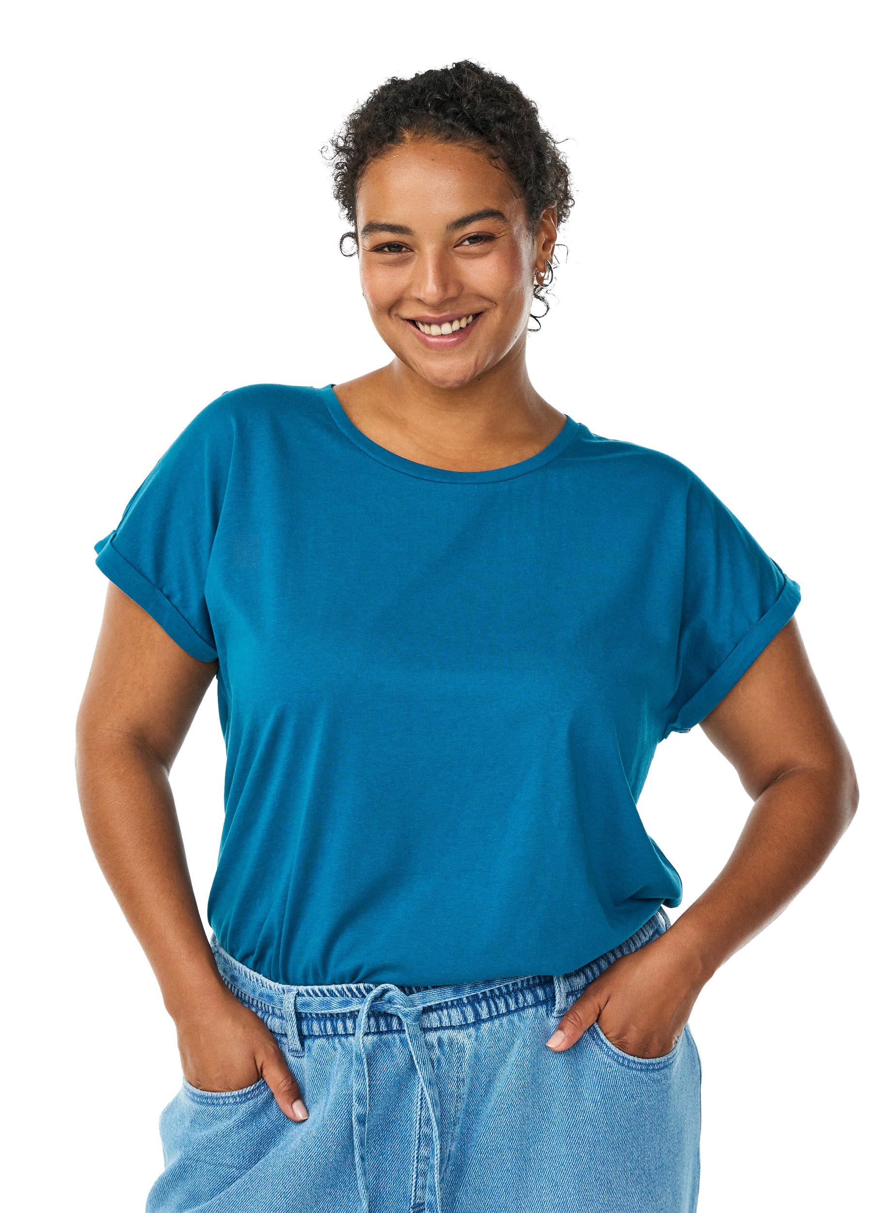 Zizzi T-Shirt Baumwollmix Rundhals Relaxed Fit Große Größen