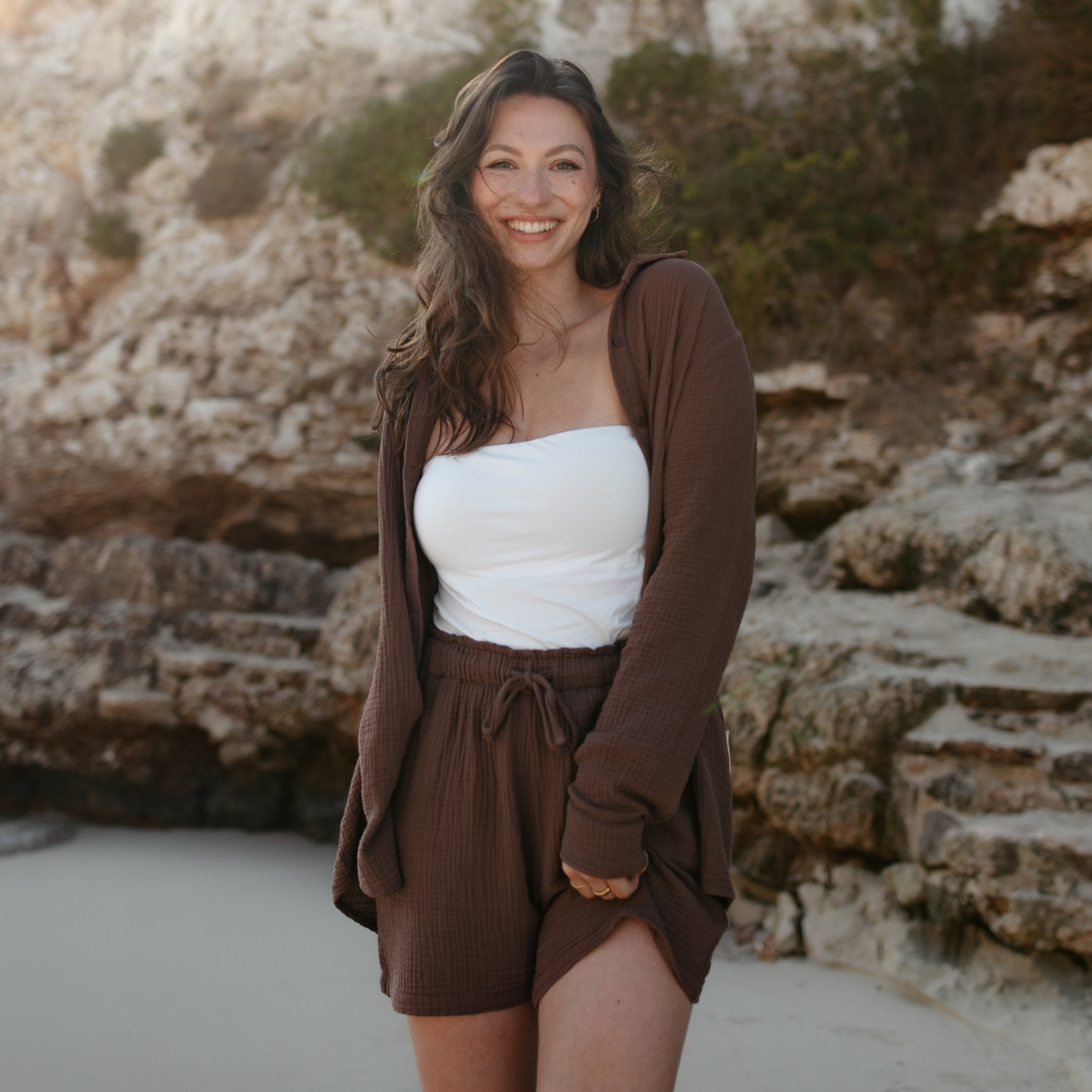 NORDLICHT Leja Musselin Shorts Braun Bio-Baumwolle