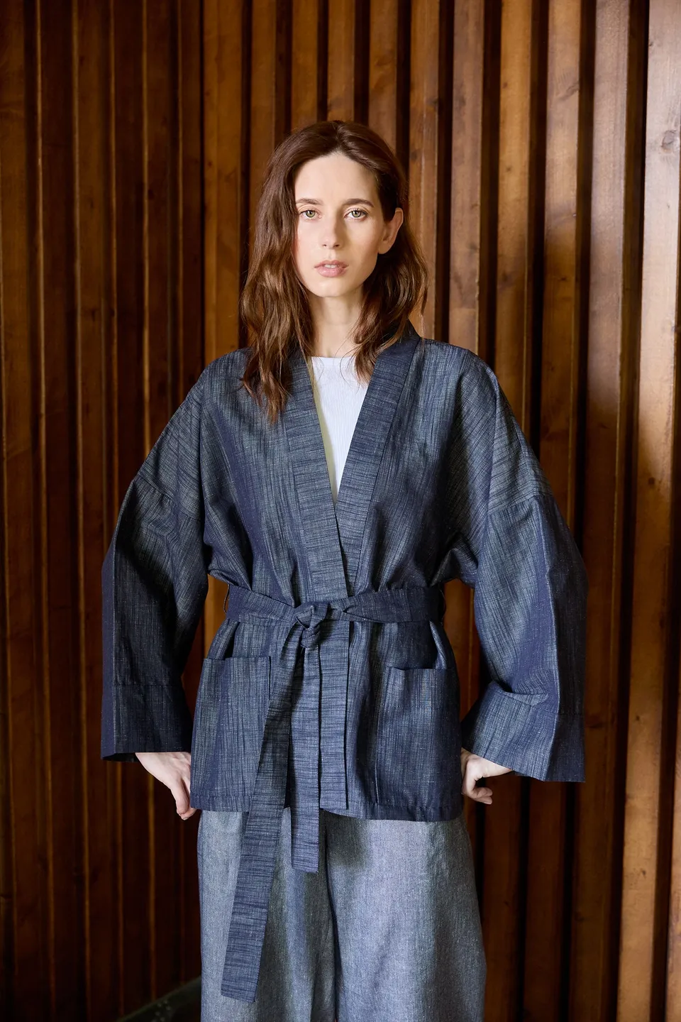 Christiane Strobel WILMA Kimonojacke Bio-Leinen Denimoptik S