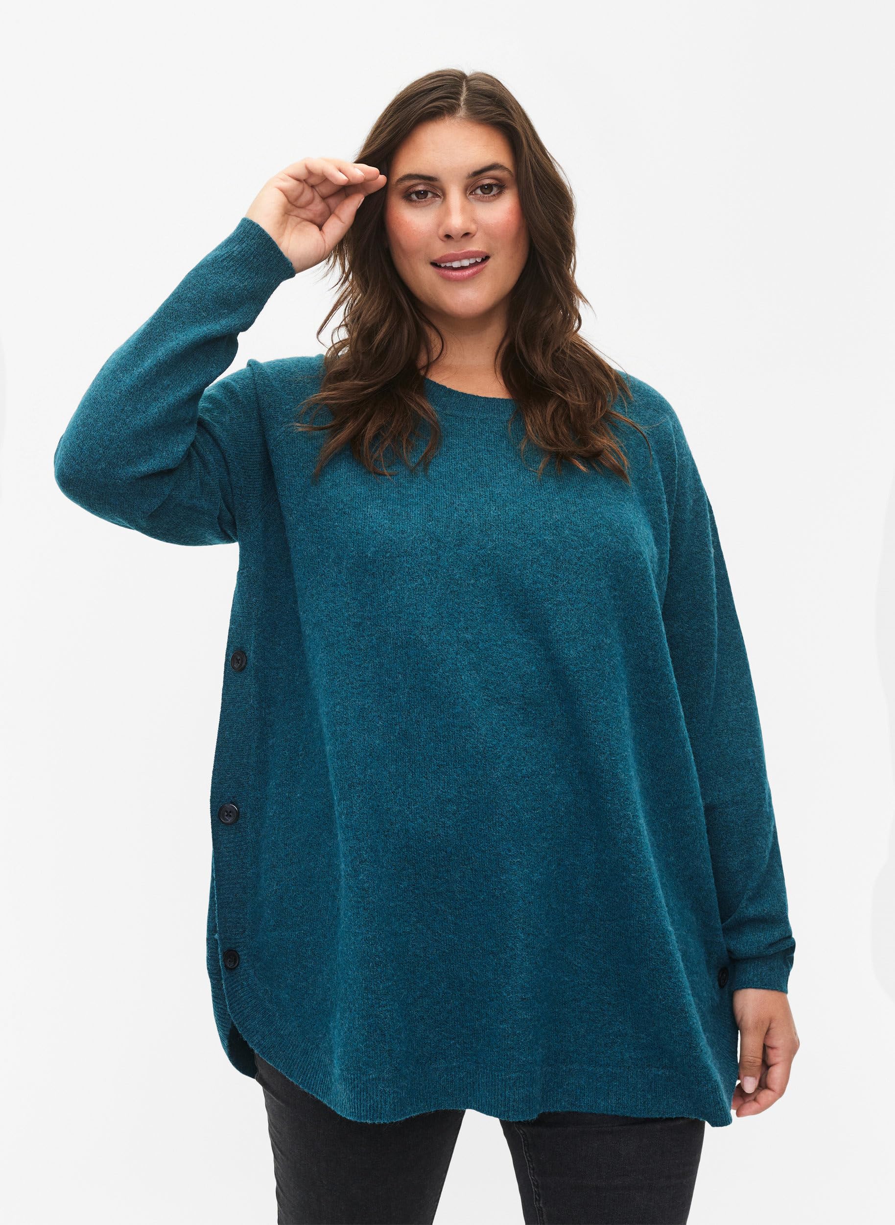Zizzi Strickbluse Damen Rundhals Ripp Oversize