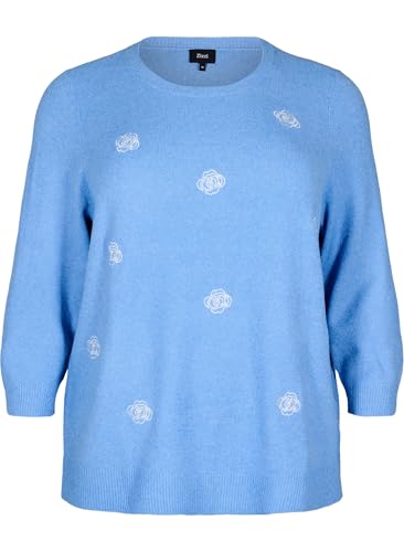 Zizzi Strick Strickbluse Blütenstickerei 3/4-Arm große Größen