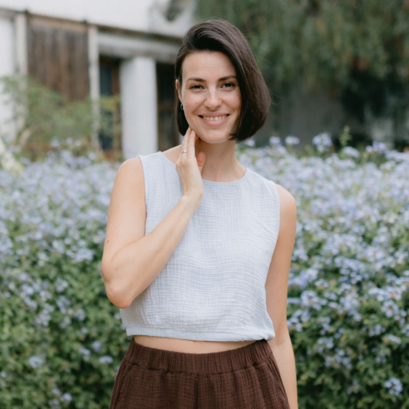 NORDLICHT Marie Musselin Crop Top Bio-Baumwolle Blau