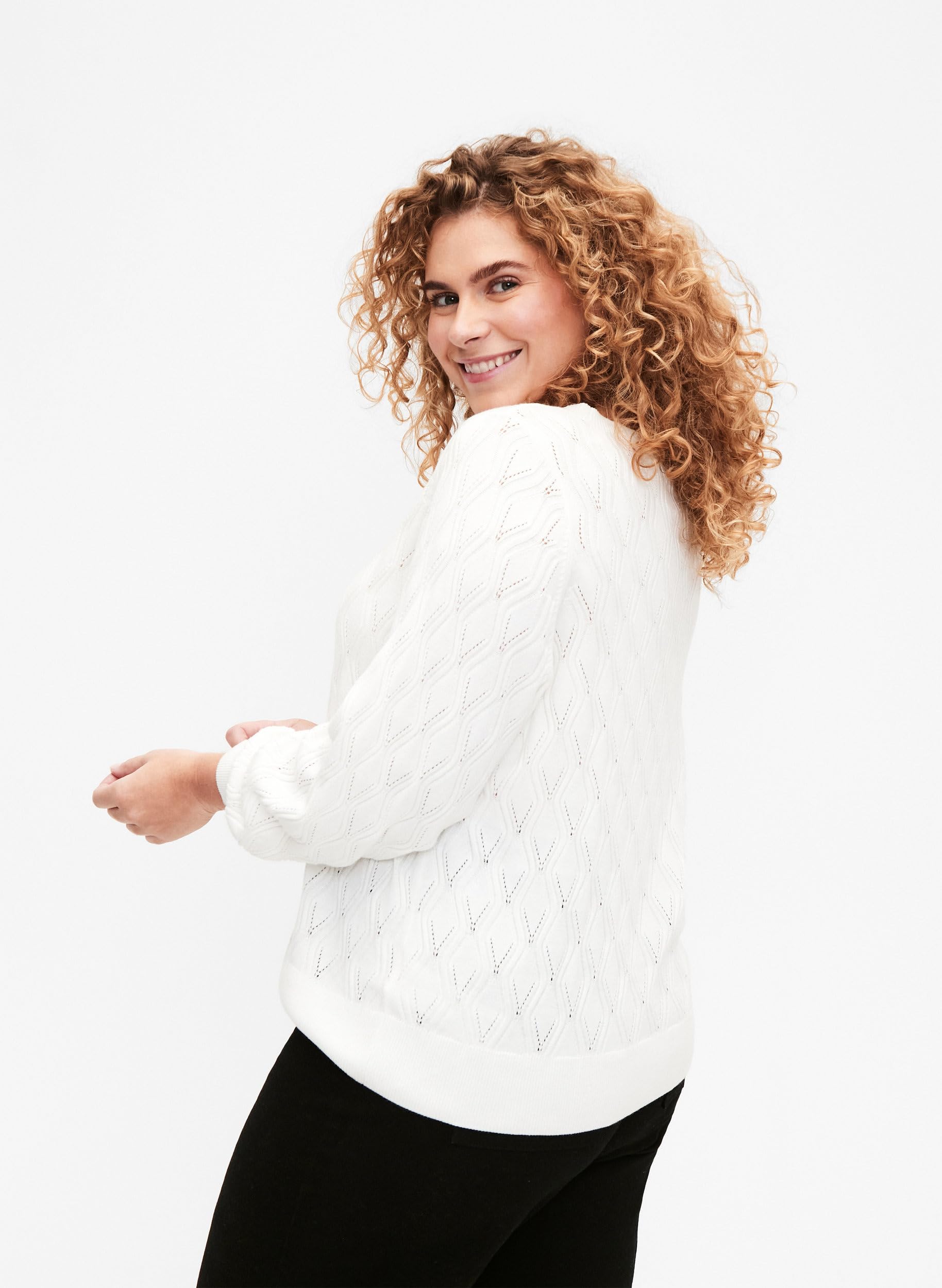 Zizzi Strickpullover Bio-Baumwolle Lochmuster Große Gr.