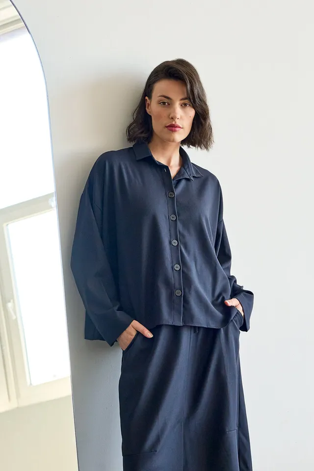 Christiane Strobel ROSA Hemdbluse Wollmix Weit A-Linie