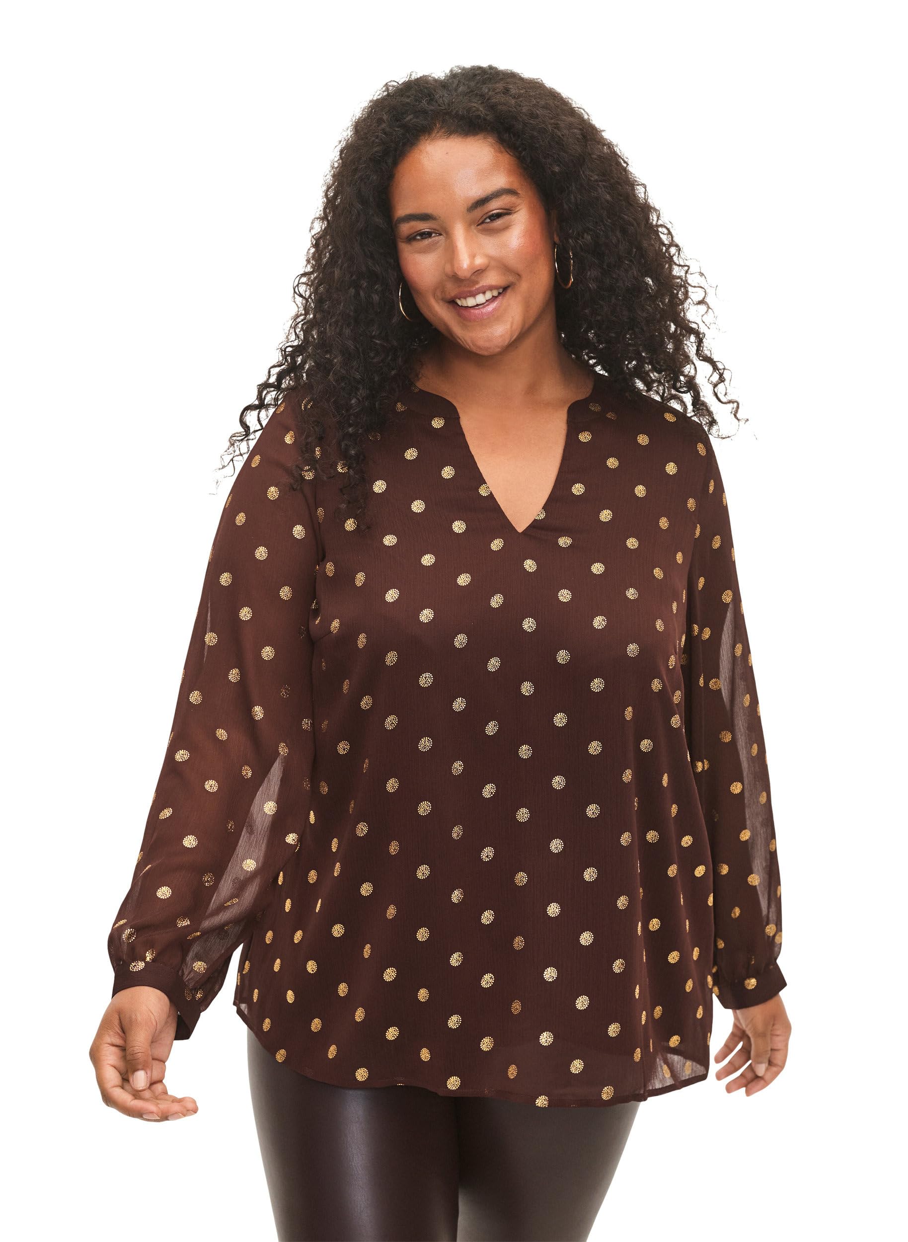 Zizzi Bluse Allover-Print V-Ausschnitt Langarm Große Größen