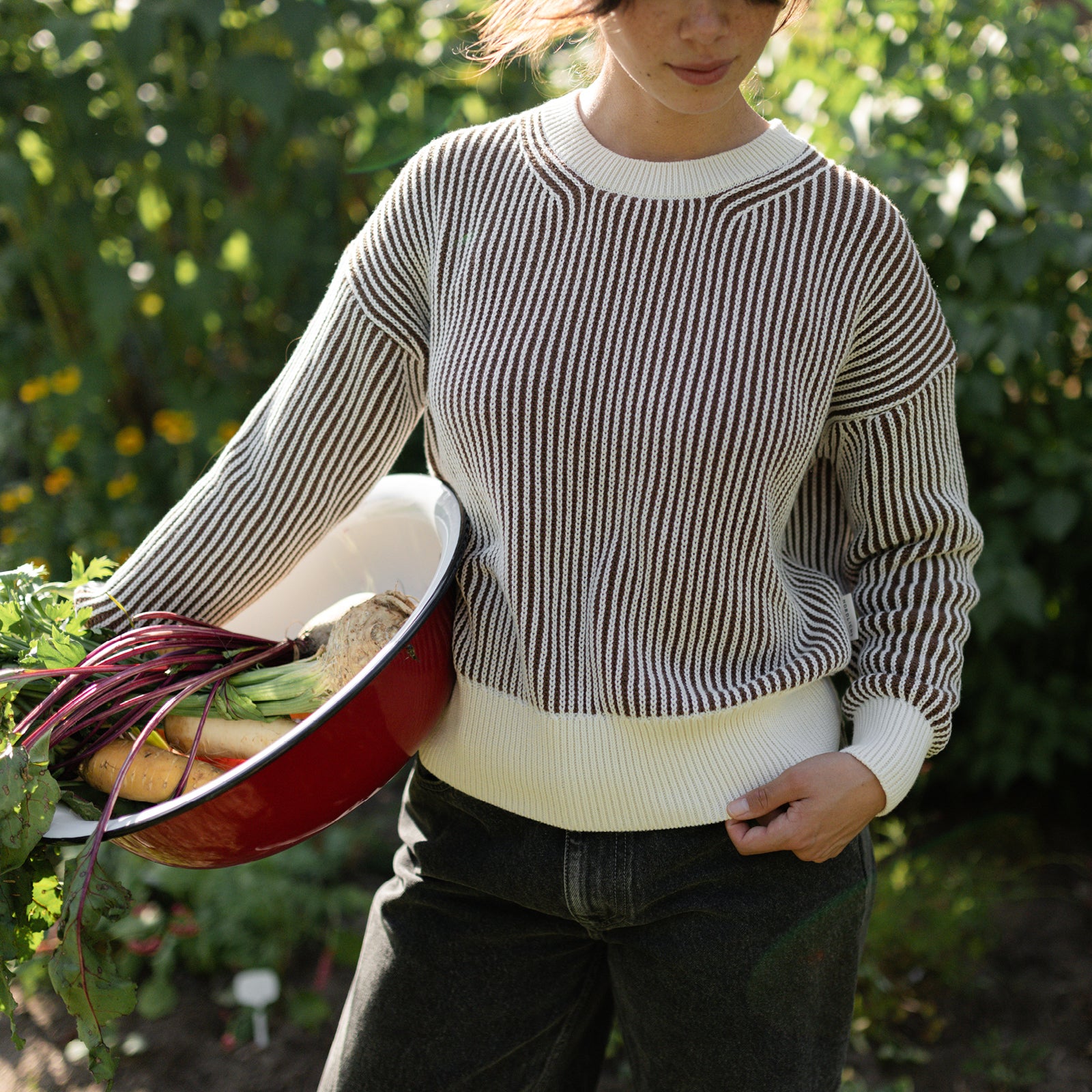 NORDLICHT Mara Grobstrick Pullover Hellbraun Streifen