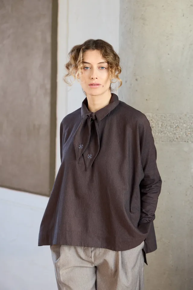 Christiane Strobel ROMY Hemdbluse Baumwolle Kaschmir Mocha Brown