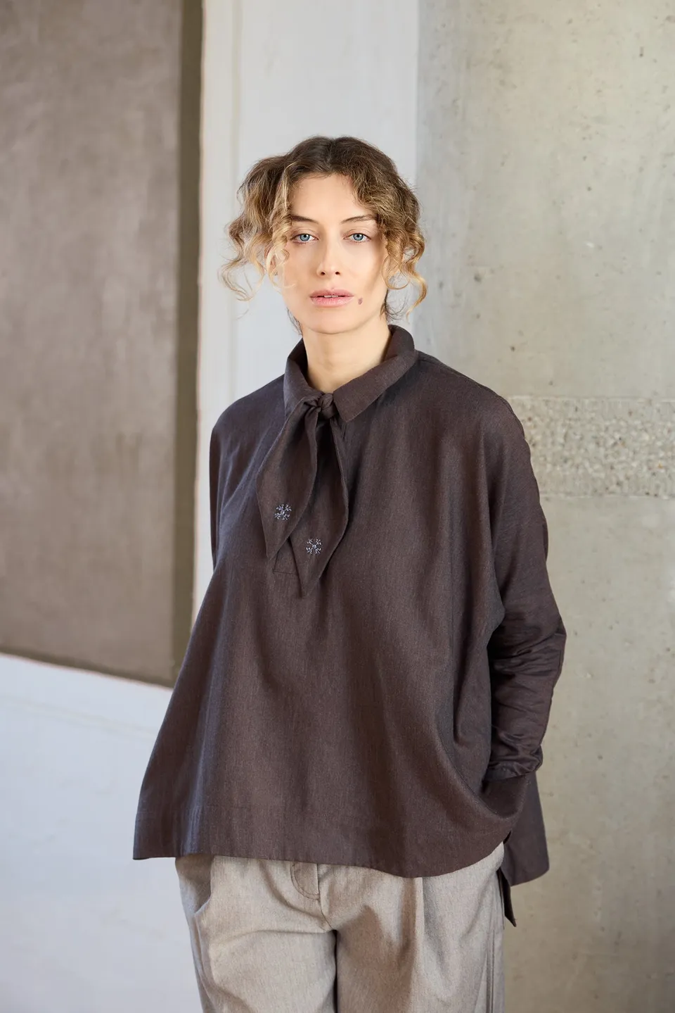 Christiane Strobel ROMY Hemdbluse Baumwolle Kaschmir Mocha Brown