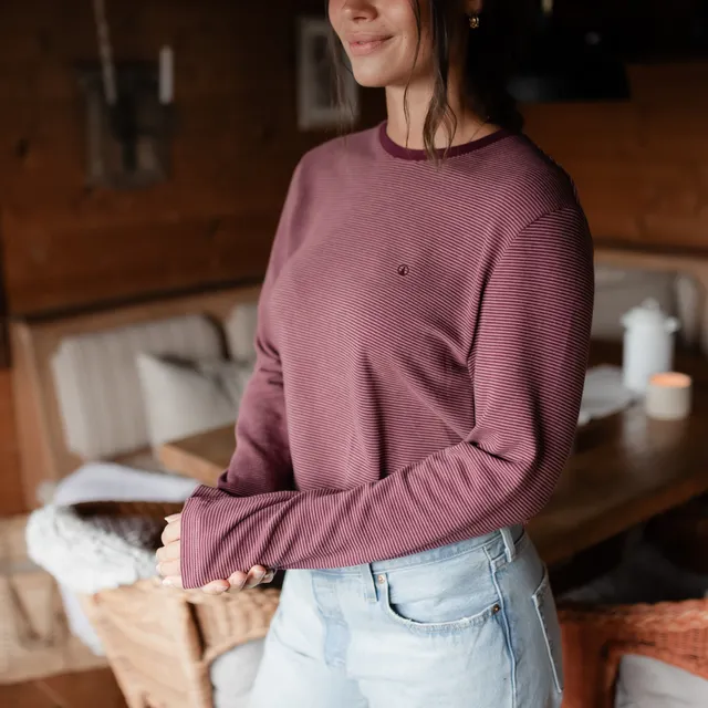 NORDLICHT Alva Oversize Langarmshirt Cherry Streifen