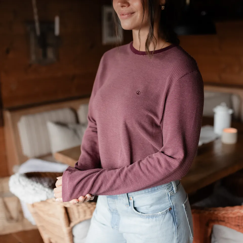 NORDLICHT Alva Oversize Langarmshirt Cherry Streifen