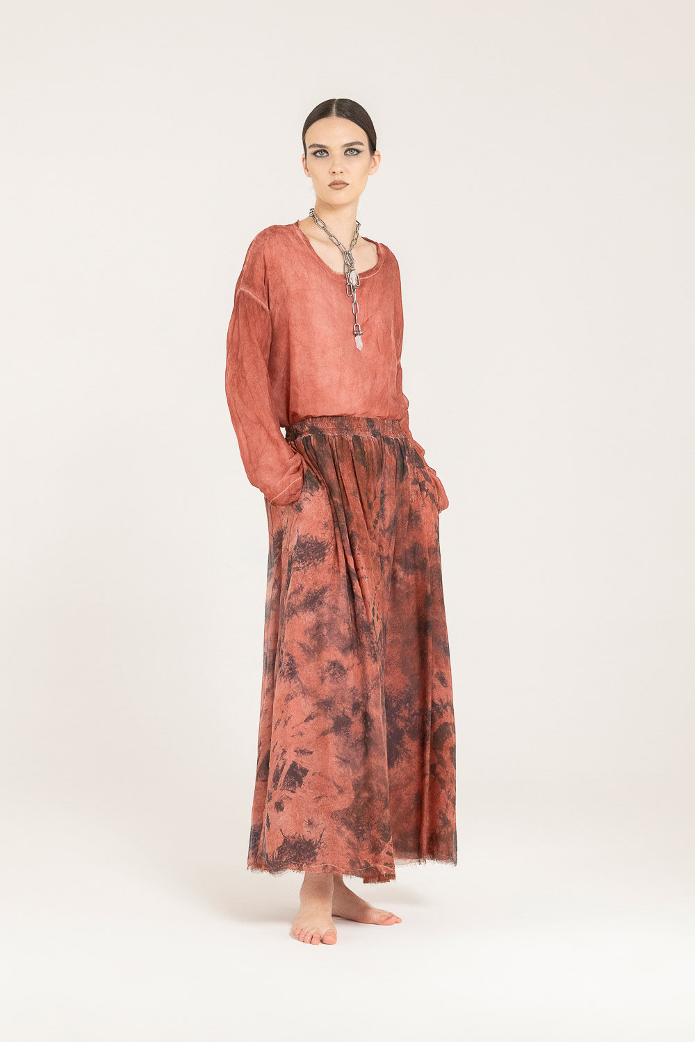Sanctamuerte Gonne Rock Tie-Dye Viskose-Seide