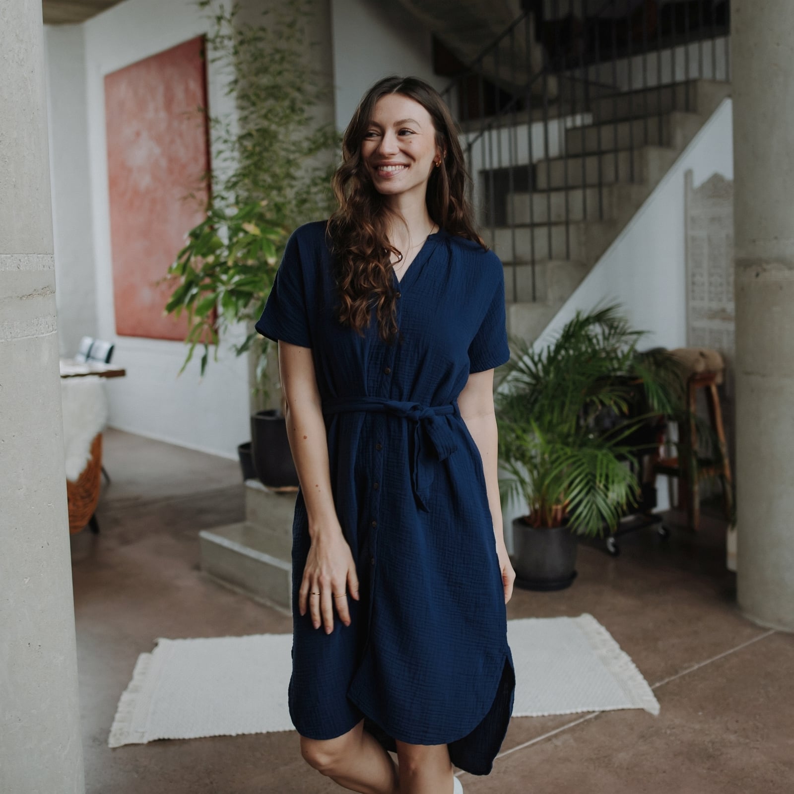 Nordlicht Ella Musselin Blusenkleid Damen mit Taschen