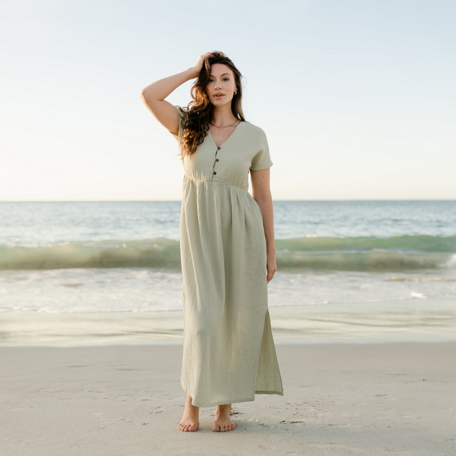 Nordlicht Alma Musselin Kleid Damen M Salbei Bio
