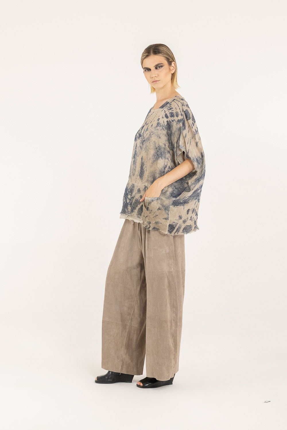 Sanctamuerte T-Shirt Over Langarm Viskose Seide Batik