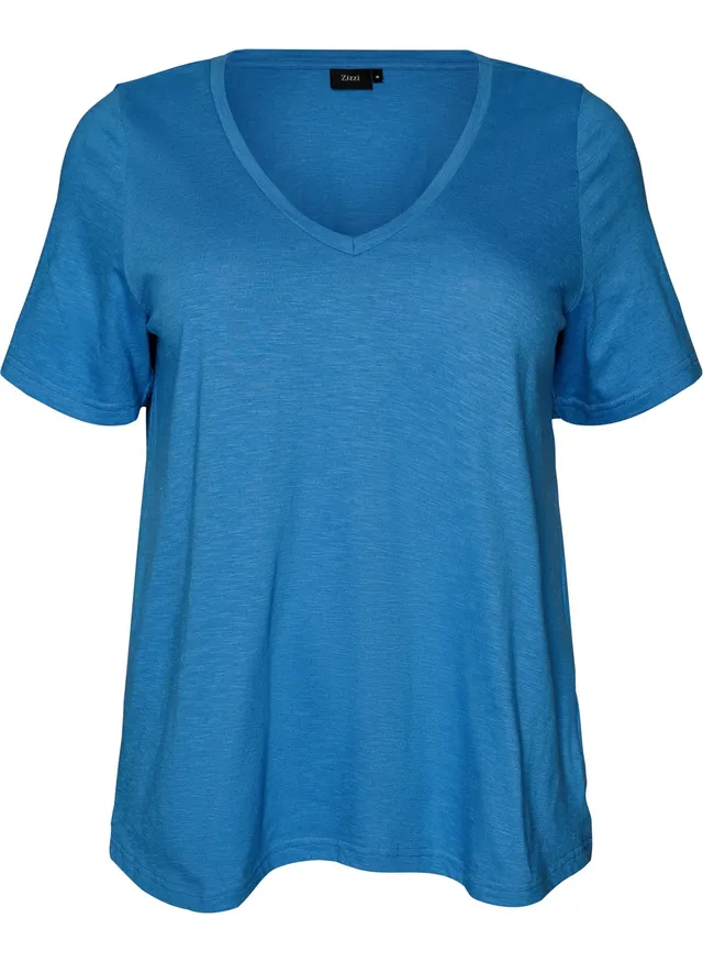 Zizzi Basic T-Shirt Baumwolle V-Ausschnitt Damen