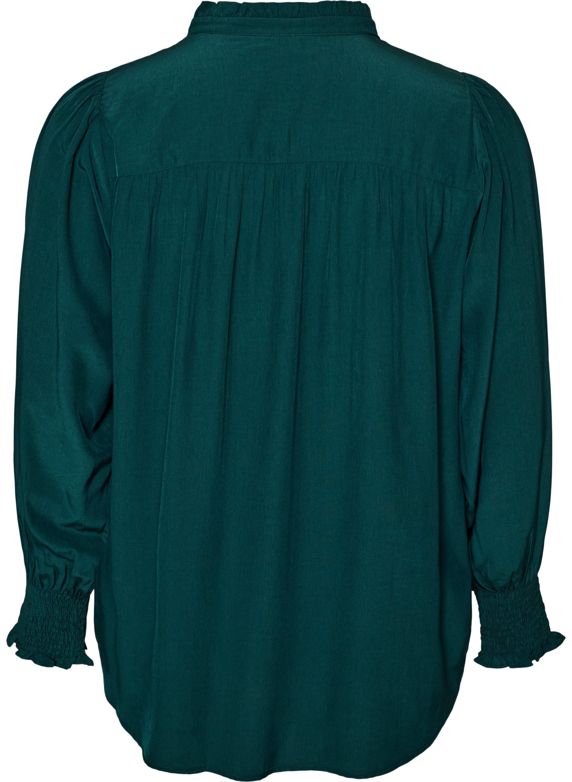 Zizzi Hemdbluse Bluse Lange Ärmel Viskose Rüschenkragen