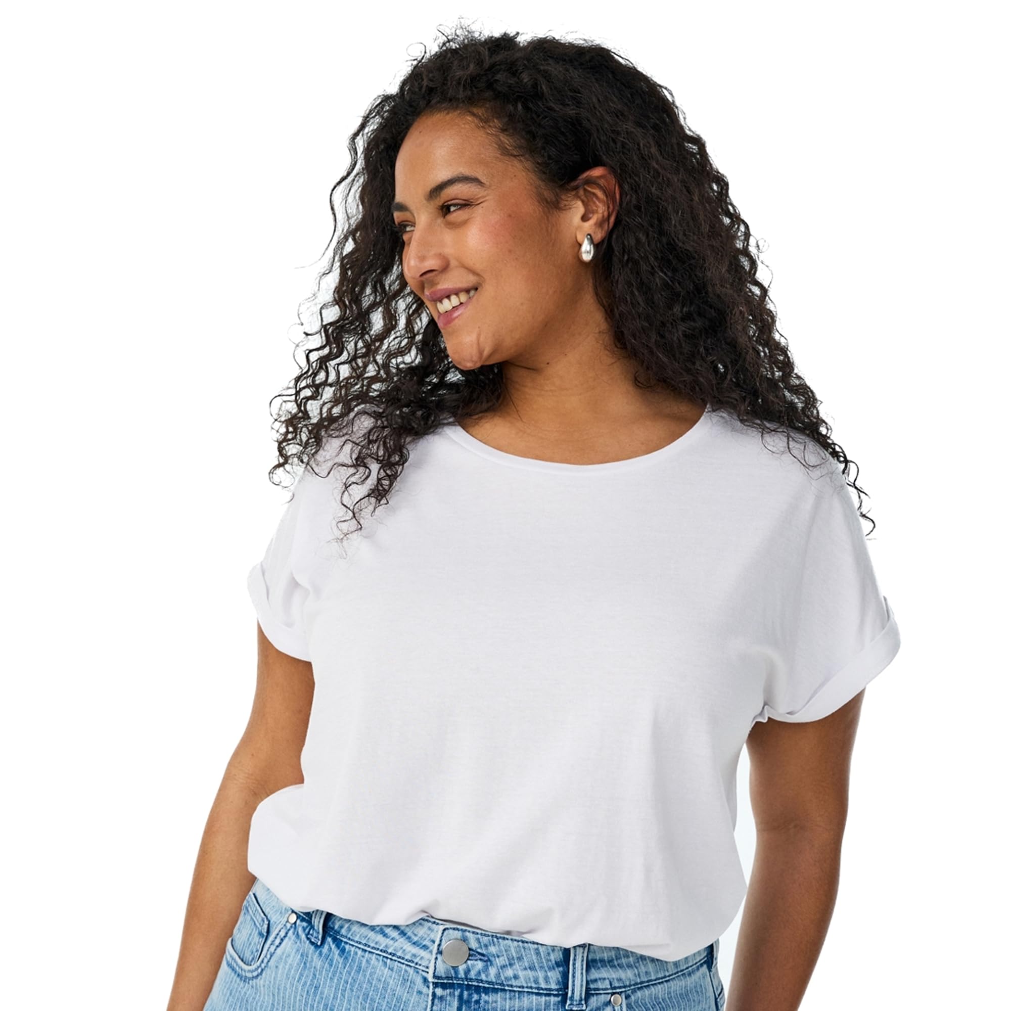 Zizzi Cotton T-Shirt Rundhals Bright White Große Größen