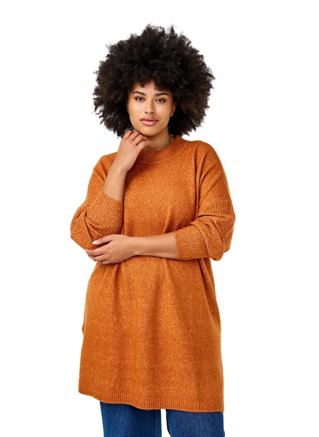 Zizzi Strickbluse Wolle Rundhals Langarm Große Größen