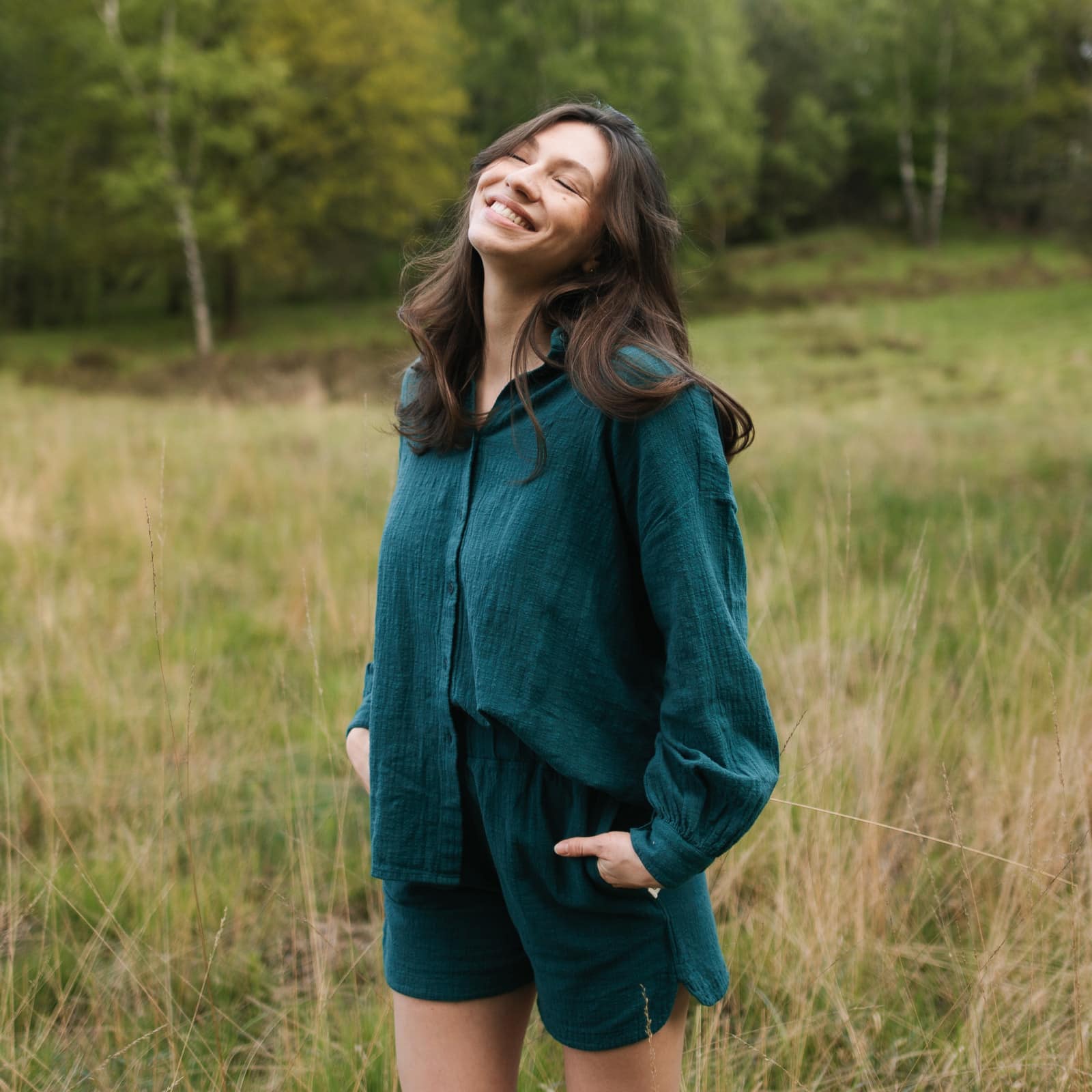 NORDLICHT Sofia Oversize Bluse Leinenstruktur M Bio