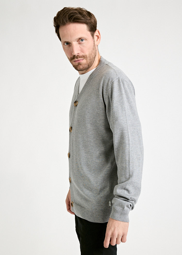 Wijld Samuel Gray Melange Herren Strick-Cardigan Holz