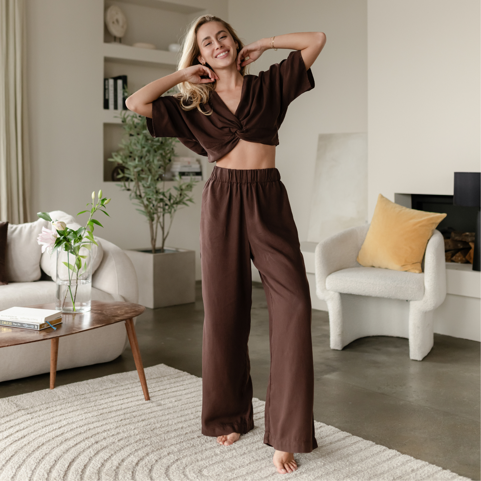 NORDLICHT Nora Palazzo Hose braun Tencel weit