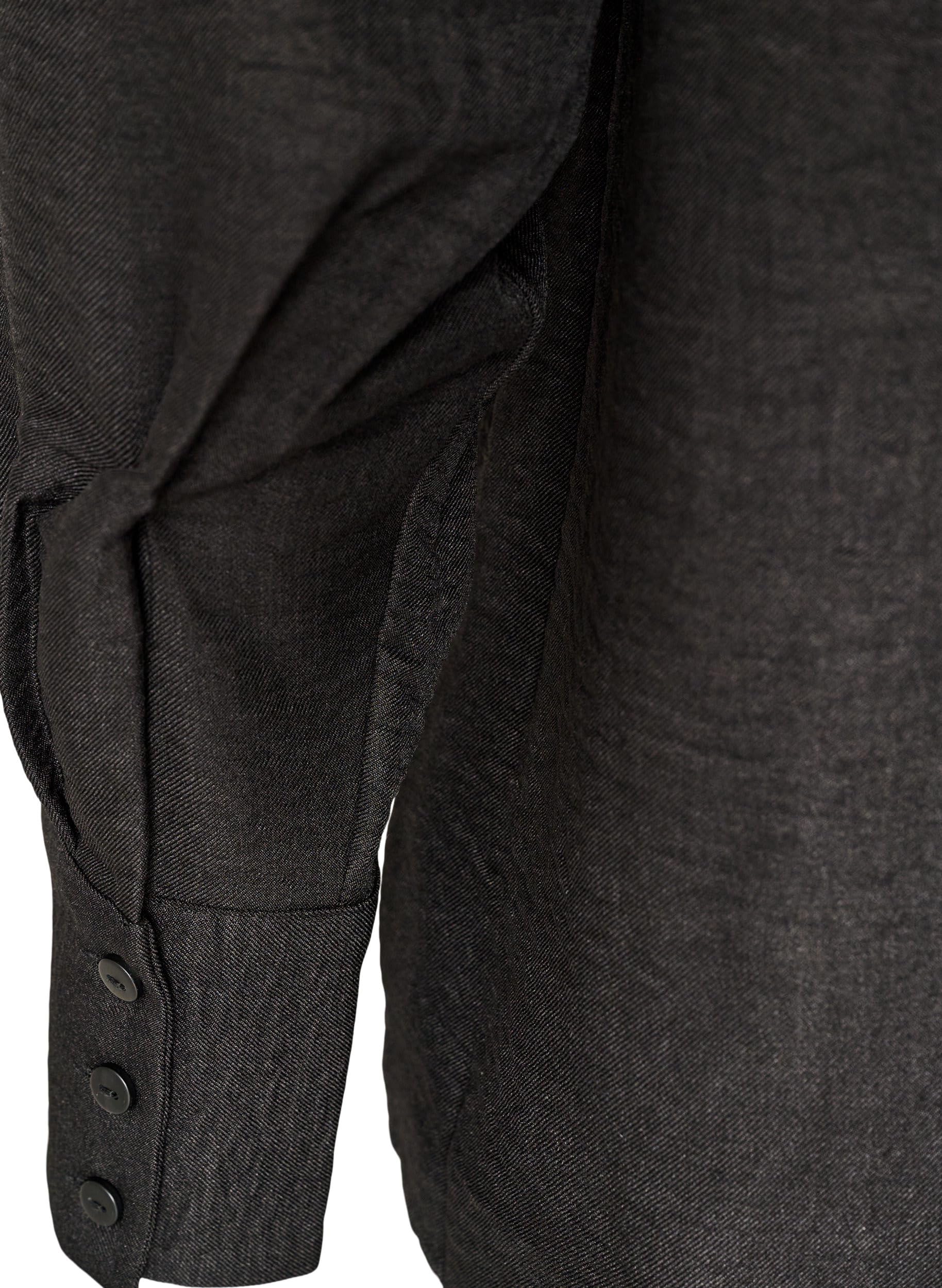 Zizzi Hemdbluse V-Ausschnitt Langarm Schwarz Große Größen