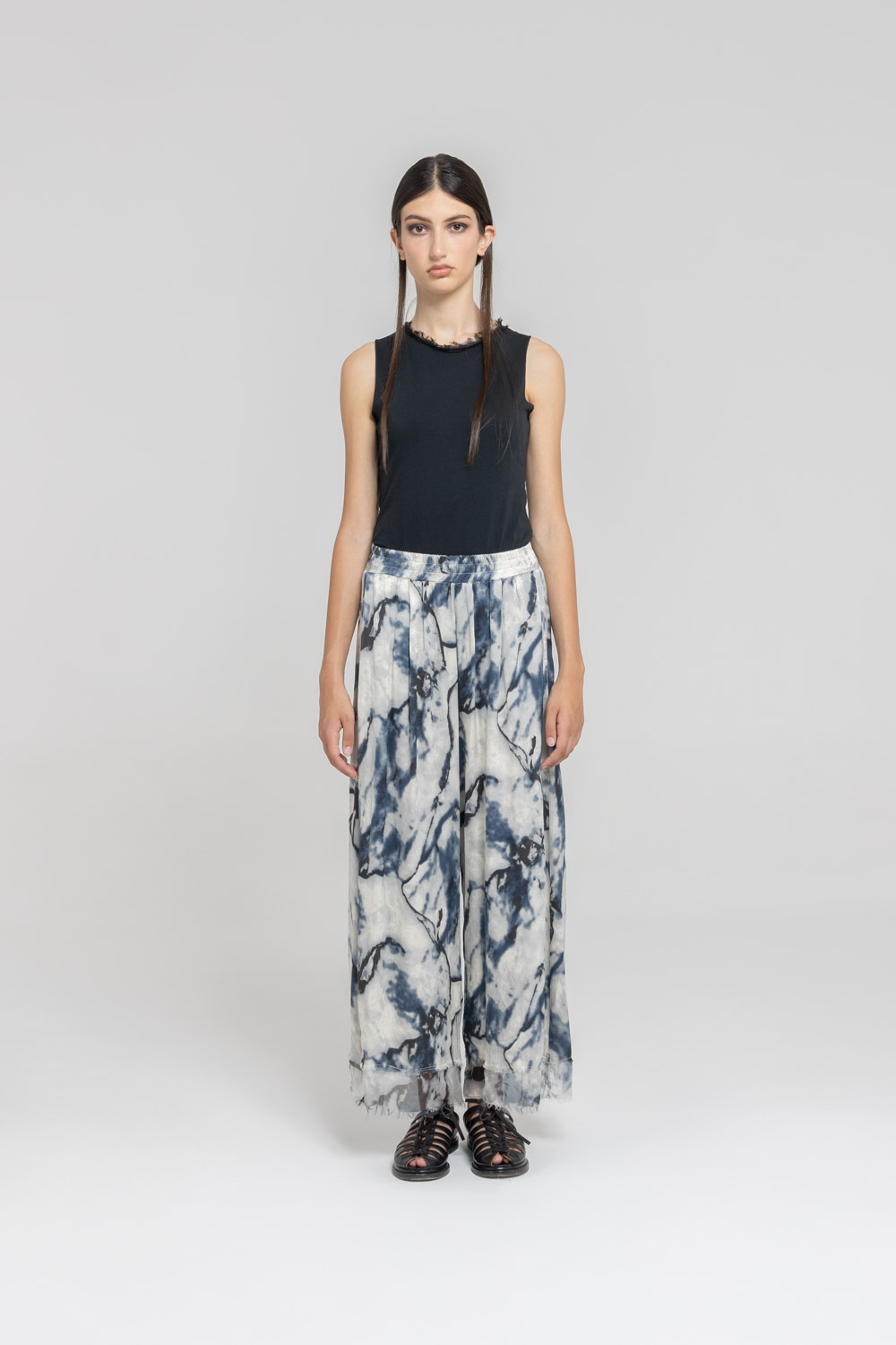 Sanctamuerte Pantaloni Pantalone Palazzo Hose Viskose Seide