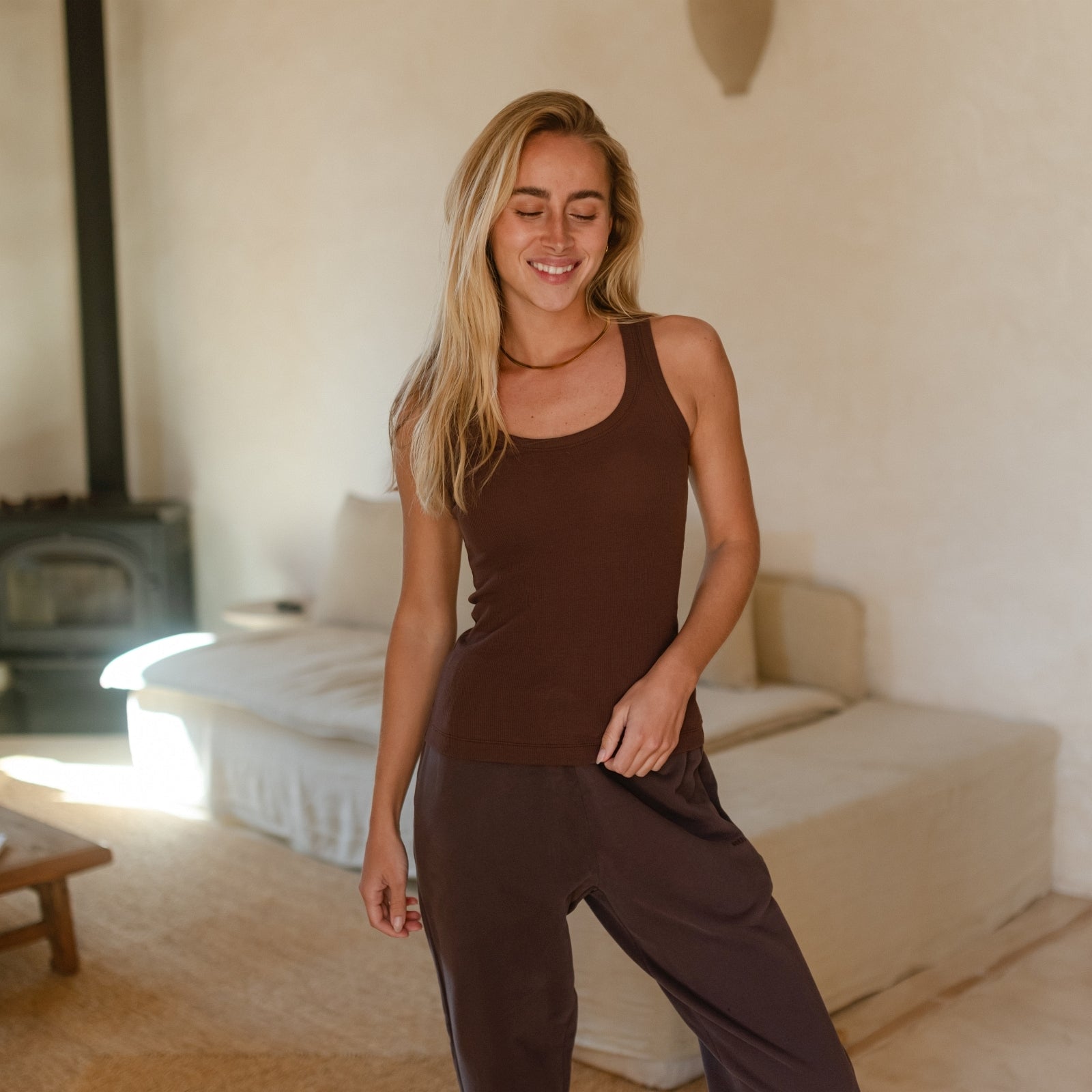 NORDLICHT Ninna Ripp Tanktop Braun Bio-Baumwolle