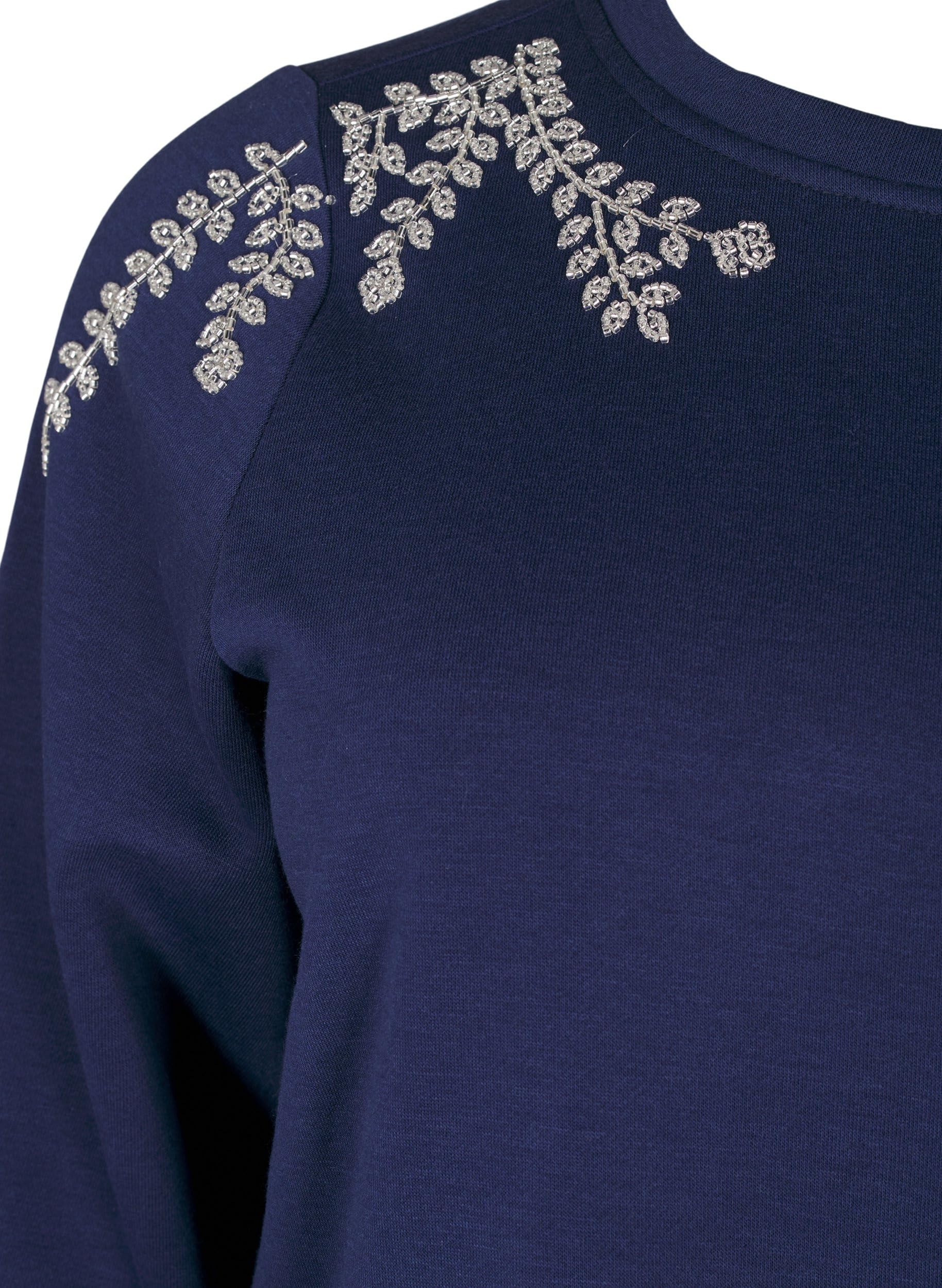 Zizzi Sweats Sweatshirt Perlen Rundhals große Größen