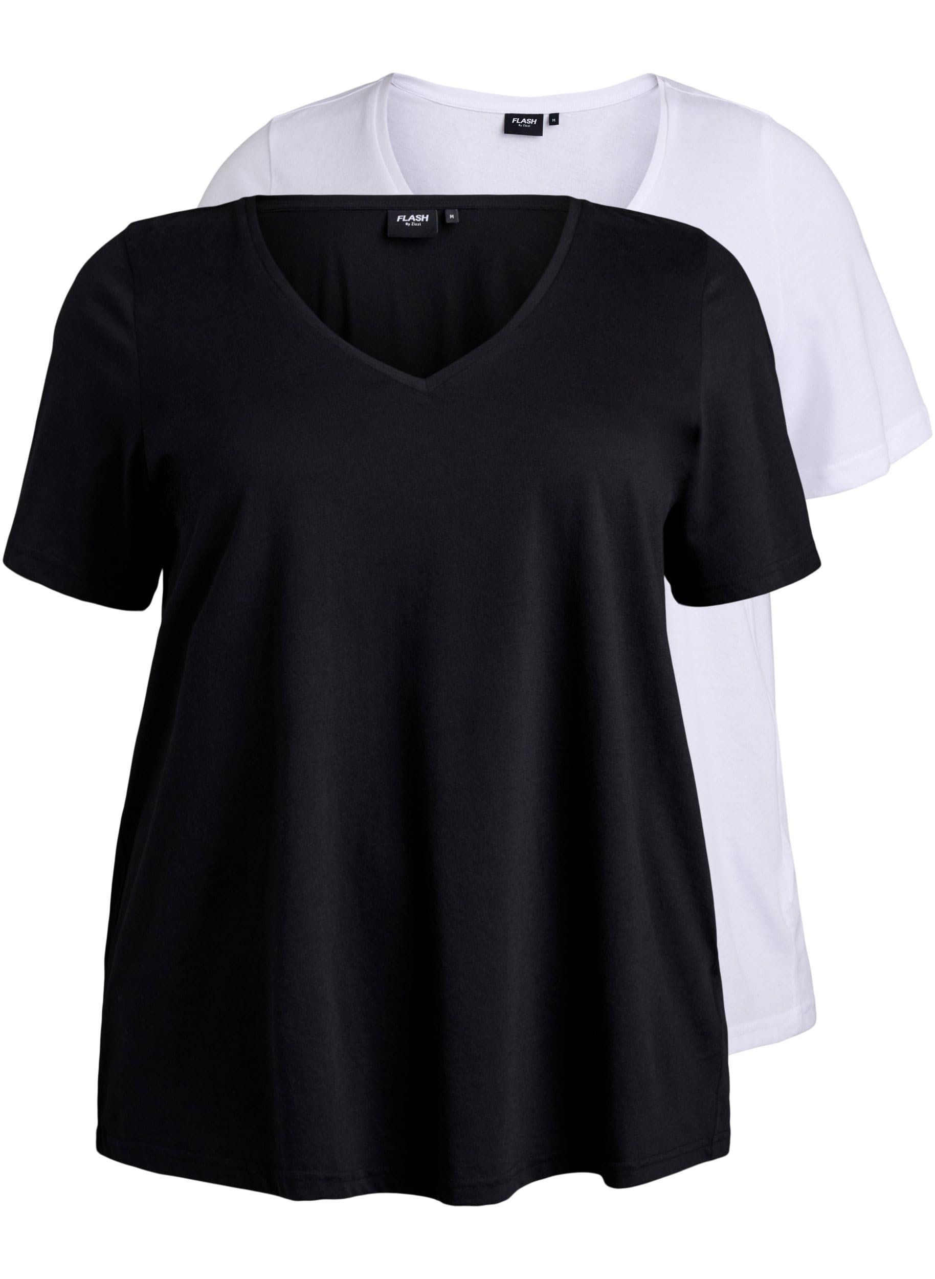 Zizzi Flash by T-Shirt V-Ausschnitt 2er-Pack Große Größen
